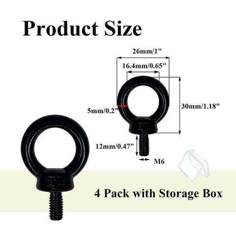 4 Pack M6 Eyebolts Stainless Steel 304 Lifting Ring Eyebolt With Threaded Shank For Wood And Machinery Heavy Duty Shoulder Lift Hardware 41mm Overall 0.6 Inch Ring Inner Diameter 16.5mm 5mm Ring Thickness product size diagram with dimensions