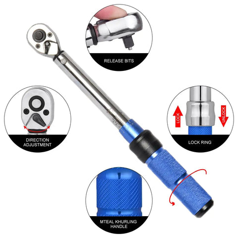 Bike Torque Wrench Set One Quarter Inch Drive 2 To 24 Nm Micro Adjustable for MTB and Road Bikes with features highlighted