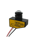 Dusk To Dawn Outdoor Light Sensor Switch with yellow label, three-wire system, DC 8-50V, photocell auto on off for hard wired exterior lights.