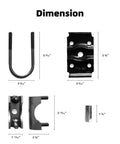 Detailed dimensions of No Sweat Heavy Duty Trailer Axle Conversion And Lift Kit components including u-bolts and plates.