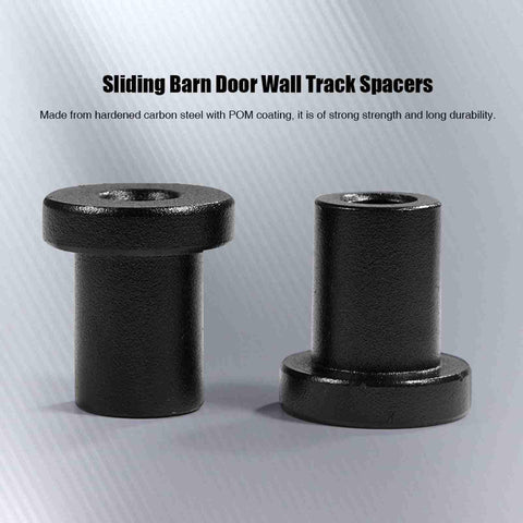 Heavy Duty Sliding Barn Door Track Spacers Carbon Steel Wall Mount Connectors Black Finish For Farm Garage Basement 4 Pcs 3.5x3x2 Cm Built To Last And Rock Solid Hardware, front view showing two spacers.