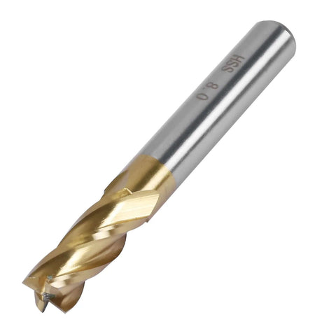 End mill bit, 4-flute titanium-coated carbide, straight shank, 5/16 in (8 mm), for wood and aluminum