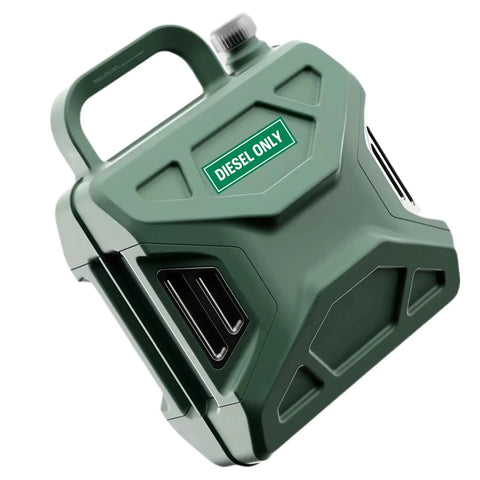Green fuel can with 'Diesel Only' sticker, part of Diesel Only Stickers Eight Pack 6 By 2 Inch Weatherproof Ultra Durable Fuel Identification Labels For Fuel Tanks Cans Gas Caps And Heavy Equipment Bright White On Green Background