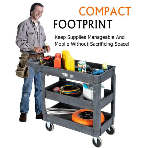 Heavy Duty Plastic Utility Cart With Wheels 550 Lb Capacity Three Tier Rolling Storage Organizer in use