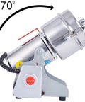 700G High Speed Electric Spice And Grain Grinder Mill shown at a 270-degree angle, featuring stainless steel build and control knob.