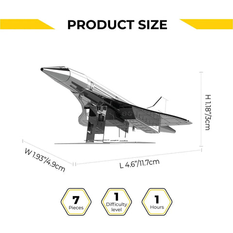 Concorde Supersonic Cargo Aircraft Model Kit For DIY Builders Assemble 3D Airplane Working Model 7 Piece Metal Kit