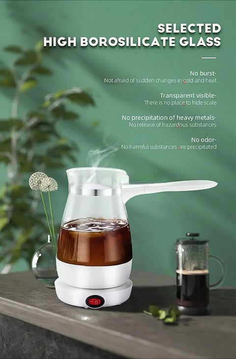 Turkish Coffee Maker And Kettle No Fuss 500ml Capacity 600W Fast Heating One Touch Button Heats Water Tea Milk BPA Free