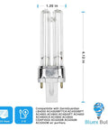 Two Pack LB4000 Replacement UV C Bulbs For GermGuardian Purifiers shown at 4.12 in height, G23 2-pin base, 1.25 in width