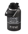 Half Gallon Stainless Steel Water Jug With Ceramic Lined Interior Double Wall Insulated Cooler Bottle, black, side view with handle.
