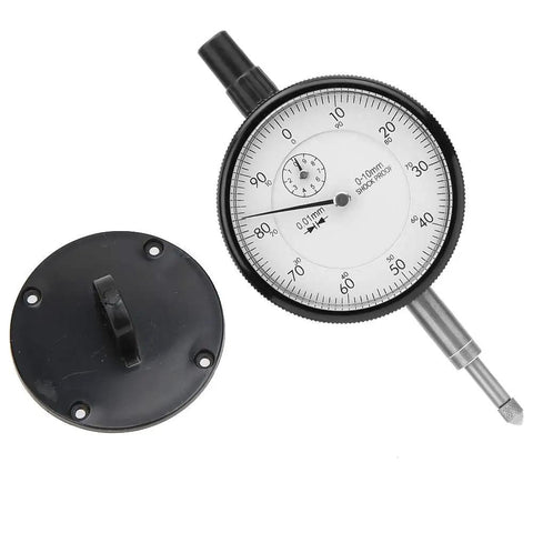 Rugged Pro Grade Dial Indicator Gauge with 0.01mm accuracy, 0-10mm range, aluminum alloy, shockproof, and rust resistant.