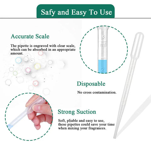 200 Count 3ml Disposable Plastic Transfer Pipettes for Oil Lab and Art Projects Soft Flexible Easy To Use Drip For Precise Mixing Watercolors Science Experiments Craft Work, measured tip close-up