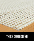 Close-up of extra strong rug pad gripper showing thick cushioning texture to keep rugs from moving on tile or hardwood floors.