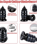 Screw-in plugs from 84 Piece Tire Repair Kit with High-Carbon Steel and Rubber for punctures and holes for cars, motorcycles.