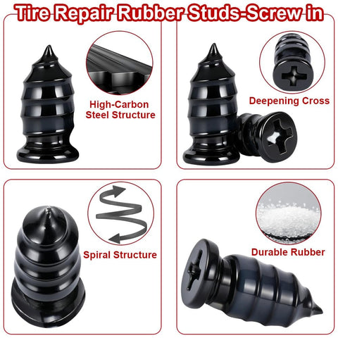Screw-in plugs from 84 Piece Tire Repair Kit with High-Carbon Steel and Rubber for punctures and holes for cars, motorcycles.