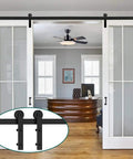 15Ft Barn Door Sliding Hardware Kit Heavy Duty Double Track System on white barn doors in modern office setting.