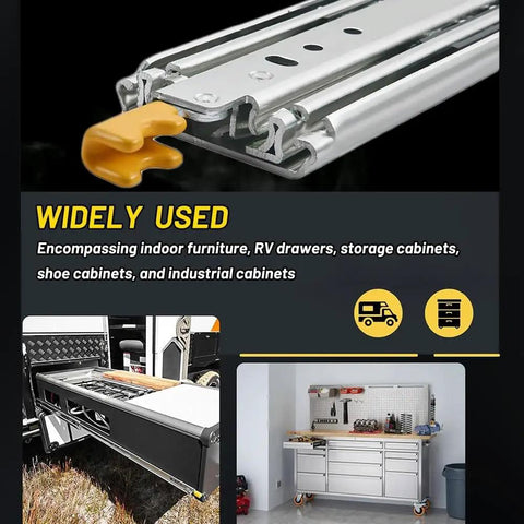 Beefy Heavy Duty Drawer Slides With Lock, Side Mount Full Extension Ball Bearing Rails, 76mm Width, 500 Lb Capacity