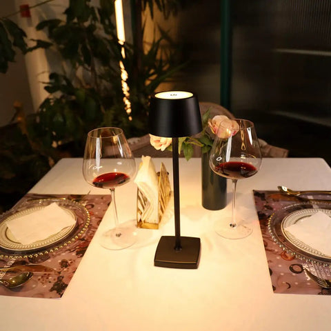 Cordless Table Lamp With 6000mAh Battery IP54 Waterproof All Aluminum Body Touch Dimming Warm Light, on restaurant table