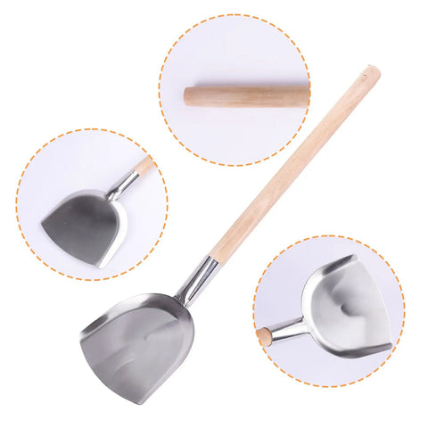 Long Handled Iron Fireplace Shovel With Wood Handle Ash Scoop For Fire Pit Garden Barbecue Camping Outdoor Cleanup Heavy Duty Tool