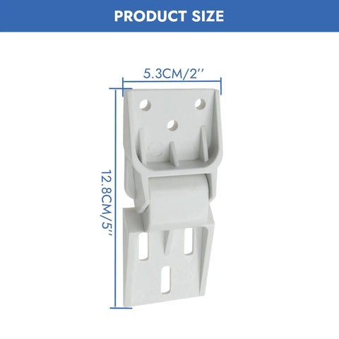 Two Pack Universal Freezer Hinges For Chest Freezers And Refrigerators, 3 Hole, 5.04 x 2.09 inches, Grey Plastic, Front View