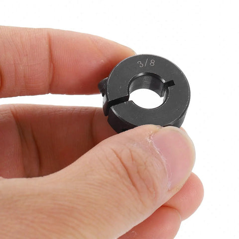 Close-up of hand holding Beefy 16 Pack 3/8 Inch Bore Split Shaft Collar Clamp With 7/8 Inch Outside Diameter And 11/32 Inch Thick