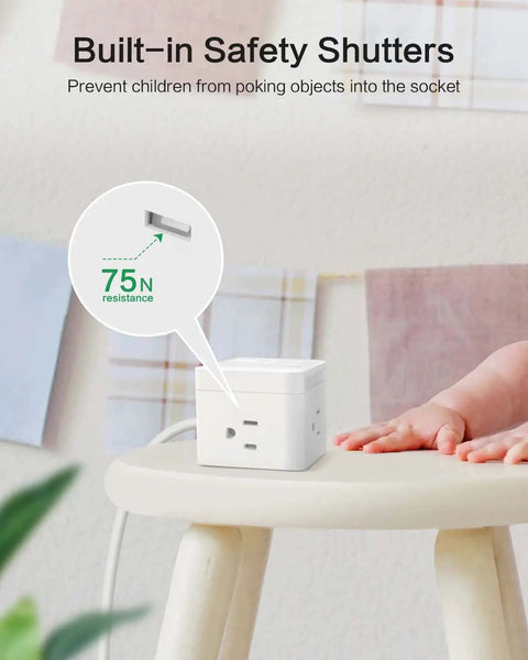 Ultra Compact Six Outlet Surge Protector With Three AC Outlets And Three USB Ports, 200 Joules, ETL Listed