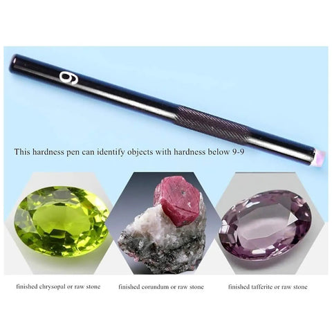 Five Pack Mohs Hardness Tester Kit With Crystal Tips For Quick Mineral Identification And Jewelry Gem Testing 5 To 9 Scratch Scale Pro Grade Industrial Tool For Jade Quartz Topaz And More, hardness pen with gems