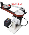 Shop Tough Variable Speed Belt Sander And Metal Polisher Featuring Three Grinding Wheels, 10in belt, metal construction.