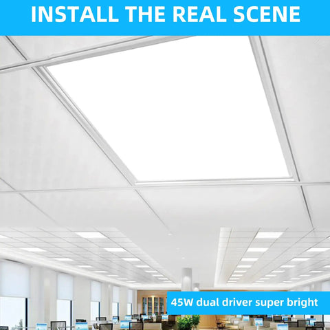 Installed 2x2 LED Flat Panel Light For Drop Ceiling Office Fixture Recessed Edge Lit 5000K Daylight 5800 Lumens 45W