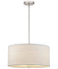 Pearl 18 Inch Modern 3 Light Drum Pendant Chandelier With White Textured Shade Glass Diffuser Adjustable Height LED Compatible Brushed Nickel Finish
