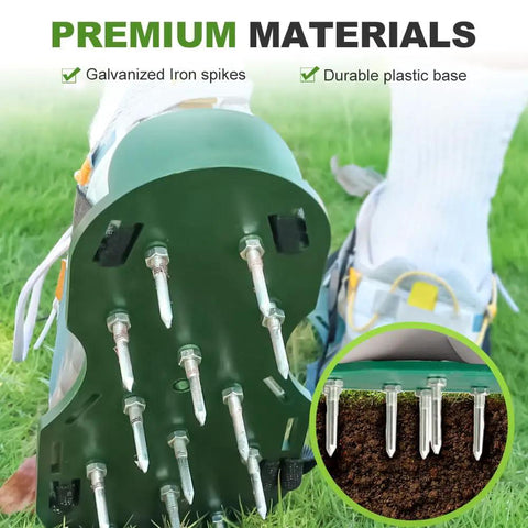 Close-up of Garden Lawn Aeration Shoes With Spikes For Deep Soil Breathing And Healthier Grass No Tools Needed Ready To Use Out Of The Box