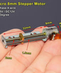 Mini Stepper Motor Linear Actuator With Eight Millimeter Precision Screw And Metal Block Nut two phase four wire with size indicators.