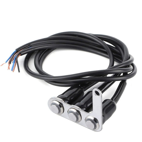 Three Button Motorcycle Handlebar Switch With Stainless Steel Headlight All In One Horn And Turn Signal Controls Left Side Mount 60cm Copper Wire Harness
