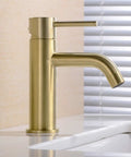 Brushed Gold Bathroom Faucet With Solid Brass Construction Single Hole Deck Mounted Lavatory Vanity Sink Faucet