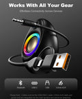 2.1 Computer Speakers With Subwoofer For PC Desk Setup showing USB-C, USB-A, 3.5mm AUX cables and RGB lighting for connectivity