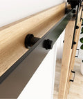 Sliding Barn Door Track Spacer 1-3/4 Inch Replacement Assemblies Connecting Kit Adjustable Carbon Steel Connectors installed on wood door
