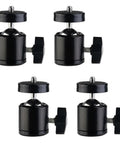 Quad Pack Quarter Inch Swivel Mini Ball Head Mount for Tripods and Stands 360 Degree Rotating Base Adapter black aluminum alloy, 4-pack