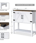 Dope White Console Table With Hidden Storage Cabinets For Entryway And Foyer, farmhouse style, showing dimensions and features
