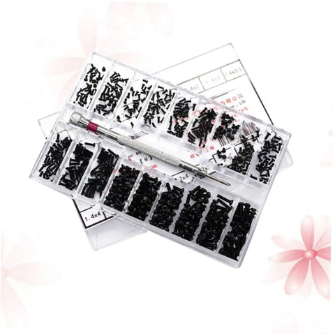 Top Shelf Miniature Small Screw Assortment Kit With Transparent Organizer Box And Tiny Machine Bolts Perfect For Nitty Gritty Repairs And Weekend Projects Gonna Need This One with assorted tiny black machine bolts.