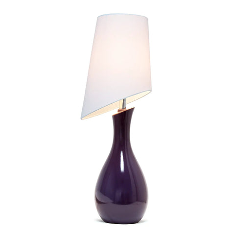 Curved Eggplant Purple Ceramic Table Lamp With Asymmetrical White Shade Tall 29 Inch Accent Light For Living Room Adds Deep Color And Modern Vibe Uses Three Way Bulb