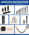 Yonligonju 17pc diesel engine compression tester kit; includes pressure gauge, hose, adapters, copper washer and fittings.