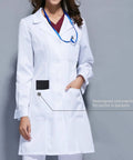 Doctor with stethoscope showing pocket size for Two Pack Foldable Nursing Clipboard With 3 Layers And Medical Reference Cheat Sheets