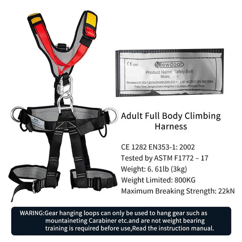 Full Body Climbing Harness CE Certified For Rock Climbing And Caving Adjustable Waist 75 To 120 Cm Leg 50 To 70 Cm Durable Polyester