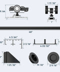 Heavy Duty Bypass Door Hardware With Finger Pulls, Aluminum Sliding Closet Door Track For Two Door System, Quiet And Smooth Operation, Fits 1 3 8 Inch Or 1 3 4 Inch Doors, Easy To Install, Black Finish, components and measurements