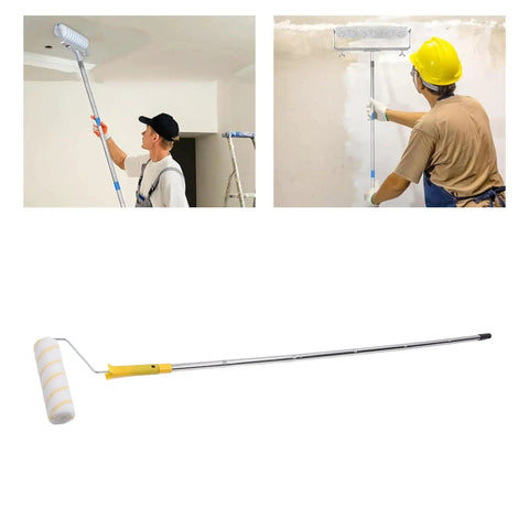 Pro Grade Paint Roller Kit Featuring Bend Resistant Stainless Steel Rods And A Nifty Drip Free Metal Tray showing paint rollers in use on walls.