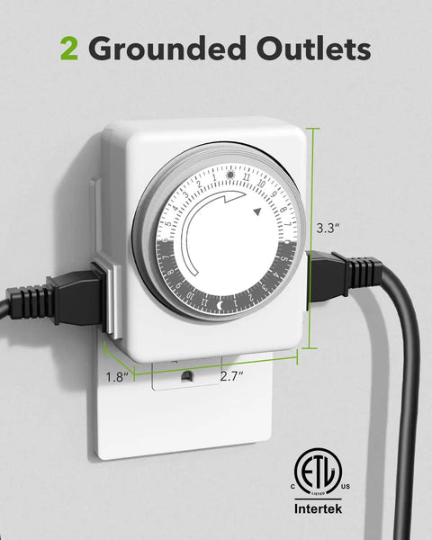 Plug And Play Dual Outlet Timer For Indoor Outlets No Brainer Setup 24 Hour Mechanical Timer For Lamps 15 Minute Intervals Heavy Duty Daily Cycle Dual 3 Prong Plug In Outlets 2 Pack