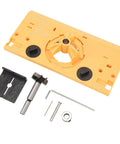 35mm hinge boring jig kit for cabinet doors; yellow ABS base with drill guide, cutter, bits and hex key