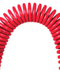 Heavy Duty Polyurethane Recoil Air Hose Self Coiling Compressor Line 1/4 In By 25 Ft coiled red air hose on white background.