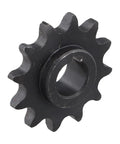 Heavy Duty Steel 12 Tooth Drive Sprocket Fits 40 41 420 Chains With 5/8 Inch Bore Hole For Industrial Machinery Black Replacement Part showing side view.
