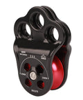 Dual Bearing Hitch Climber Pulley For Arborist Tree Climbing With 3 Hole Side Plate 30kN Load Lightweight Anodized in black and red