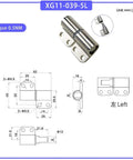 Detachable damping hinge, zinc alloy with mounting plate; front view shows two mounting holes and adjustable torque